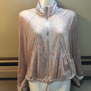 H&M Undivided Velvet Cream Pastel Blush Pink Zip-up Jacket Mock Neck Sweatshirt